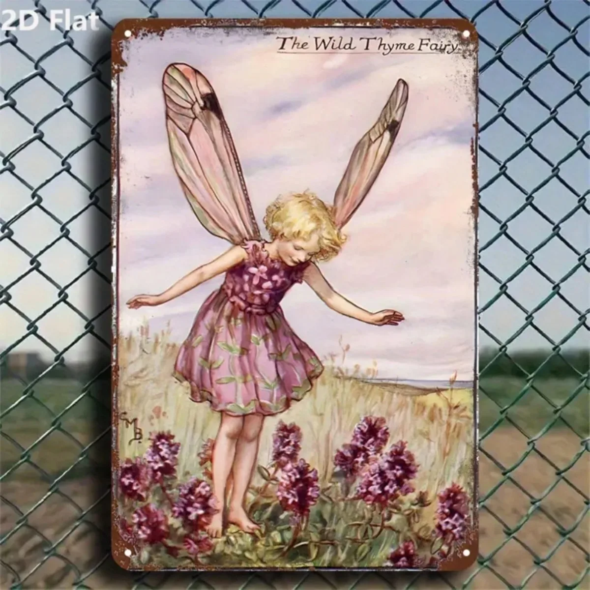 Metal Wall Art Fairy Garden Decor, Retro 2D Flat Iron Wildflower Hanging Art for Home Garden Indoor Outdoor