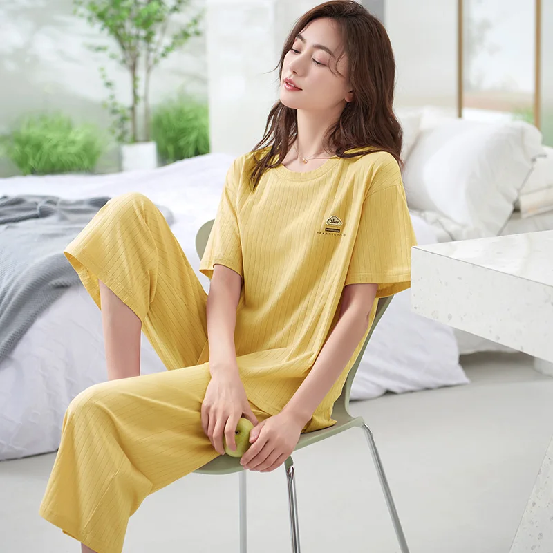 Conjunto de pijama de algodón para Mujer, ropa de dormir de manga