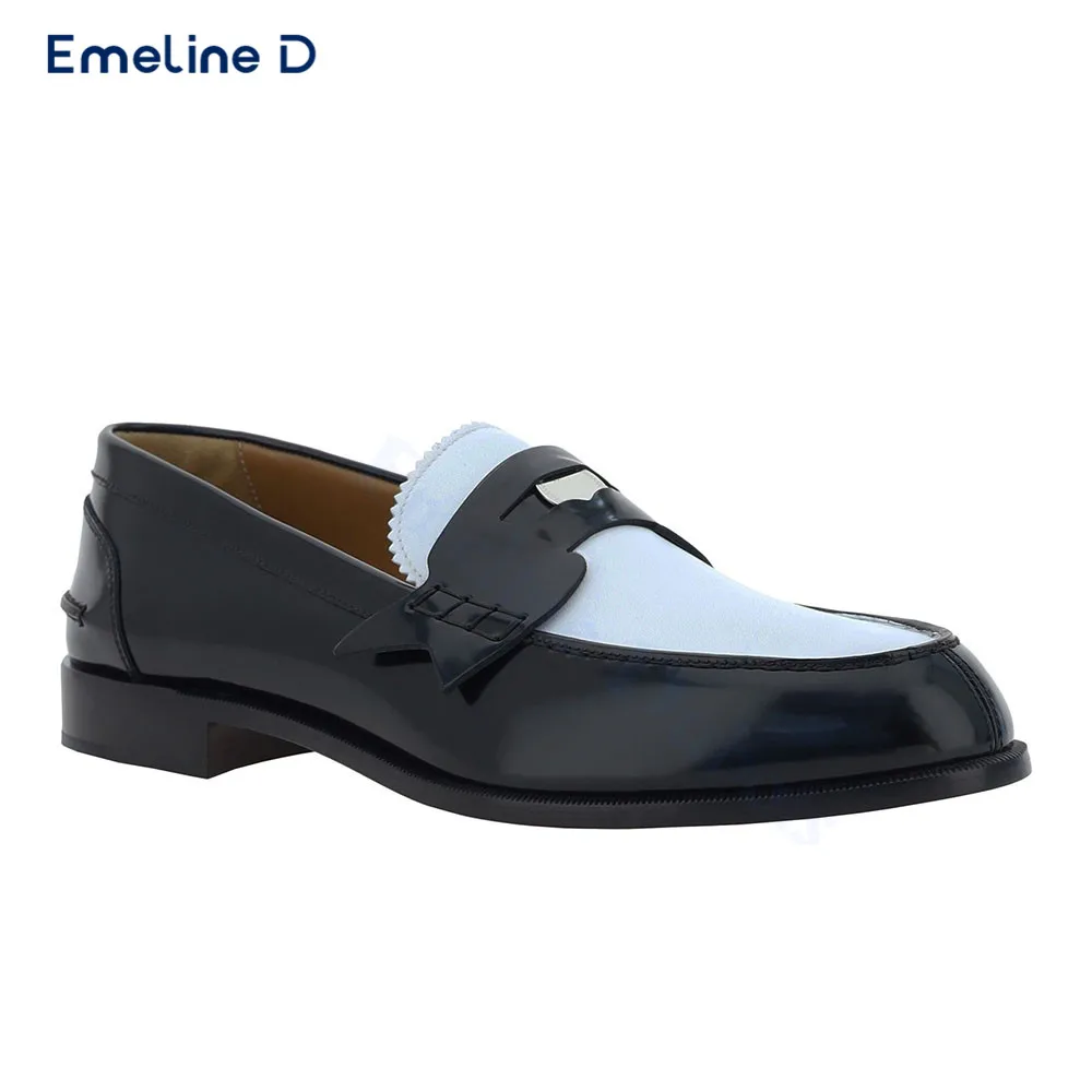 Black and White Leather Casual Shoes Round Toe Pull-On Style Color Matching Loafers Business High Quality Fashion Men's Shoes