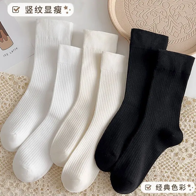 1 Pair Retro Women Cotton Loose Socks Autumn Winter Medium Tube Knitted Japanese Sock Solid Color Thermal Student Stockings