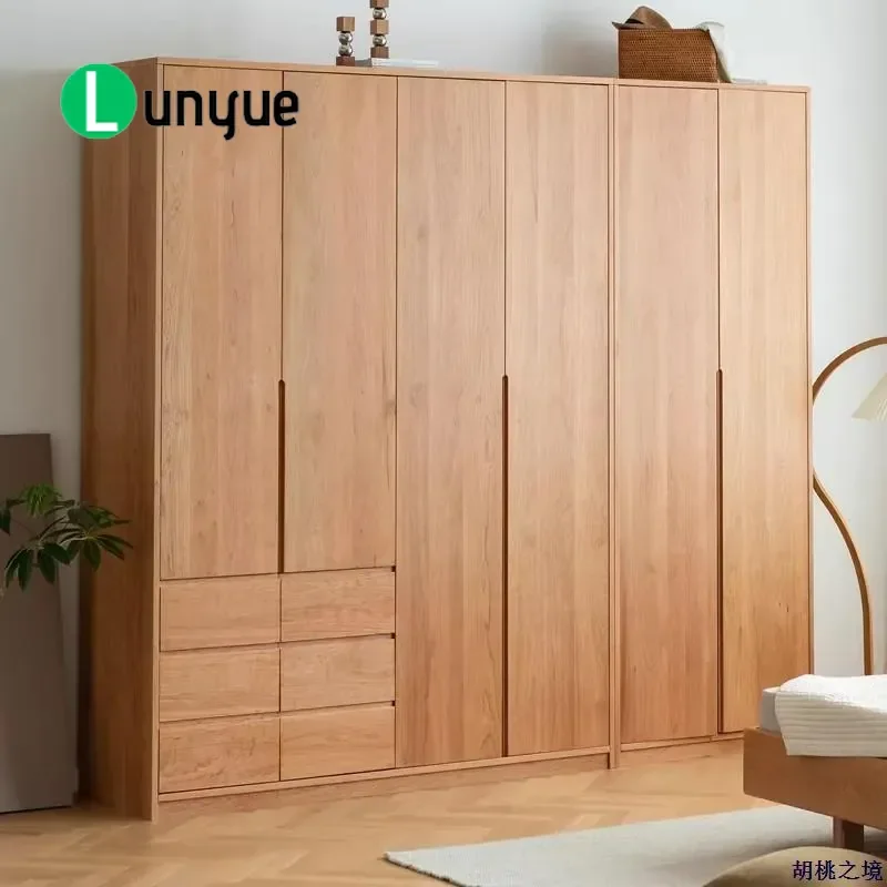 North American Solid Wood Wardrobe Cherry White Oak Simple Japanese Style Bedroom Closet Small Apartment Kids Storage