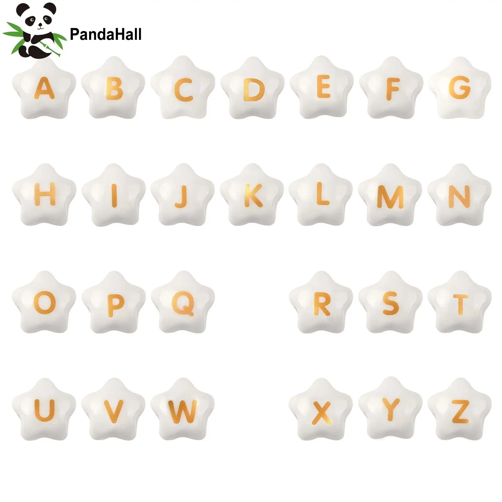PandaHall 26Pcs Handmade Printed Porcelain Star Letter Beads A-Zfor Custom Name Couple Friendship Anniversary Jewelry Making