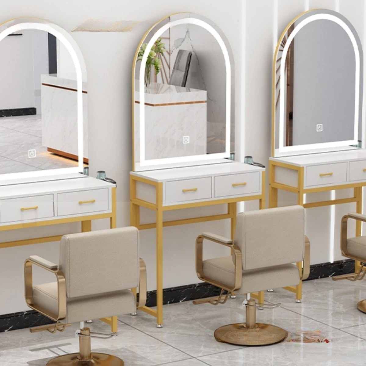 Barber shop, hair salon with cabinet, integrated hair cutting mirror, hair salon with lamp mirror, single and double-sided