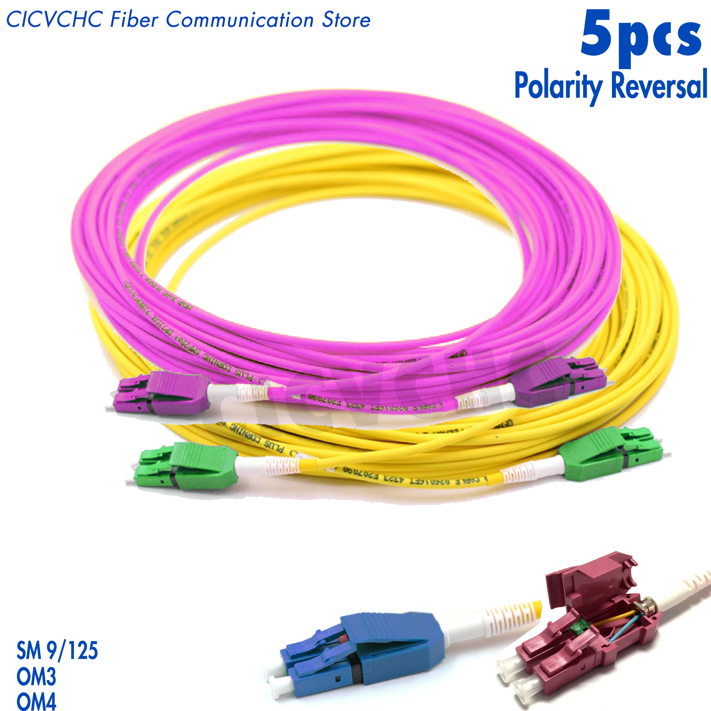 5pcs LC Switchable Uniboot Cable, SM 9/125, MM OM3, OM4, APC, UPC, Polarity Reversal, Optical Fiber Patchcord, Duplex, Zipcord