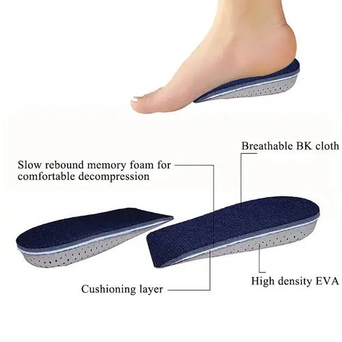 Imagen 2 del producto Plantillas de media zapato para aumento de altura, cojín deportivo con inserción de talón, espuma viscoelástica EVA, levantamiento de talón, almohadilla Invisible más alta de 2/3/4/5CM