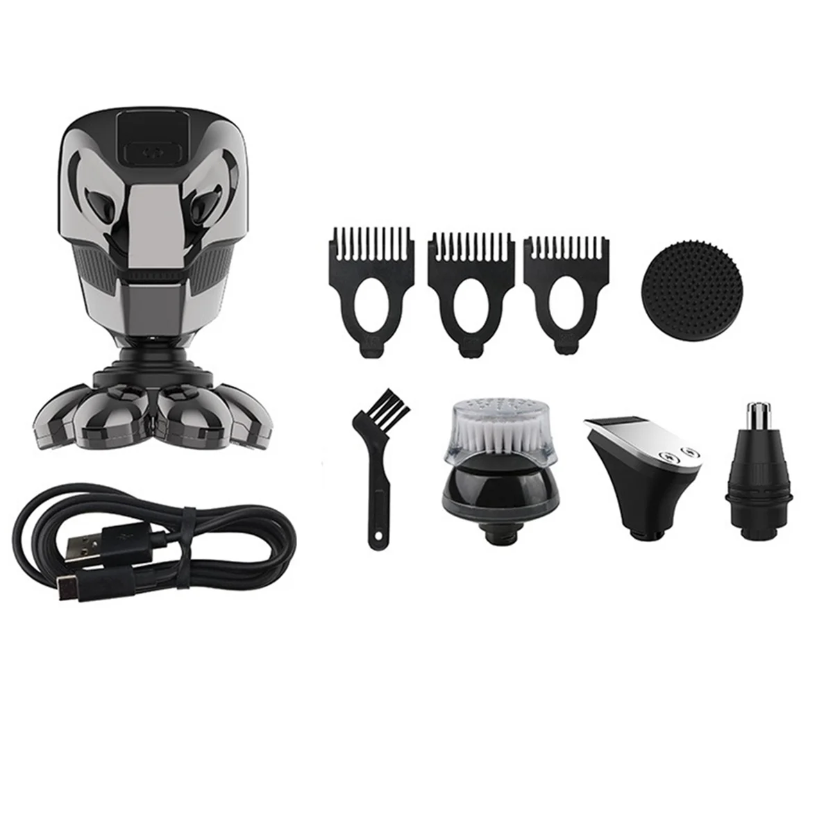 5 in 1 4D Men'S Bald Electric Shaver 7 Floating Blades Beard Nose Ear Hair Trimmer Men'S Facial Cleansing Brush