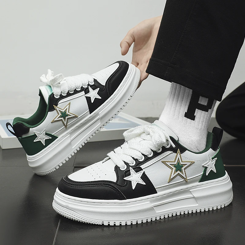 

Men Sneakers Vulcanized Shoes Lace Up Personalized Star Design Skateboarding Thick Bottom Casual Outdoor Sport Shoe Male 39-44