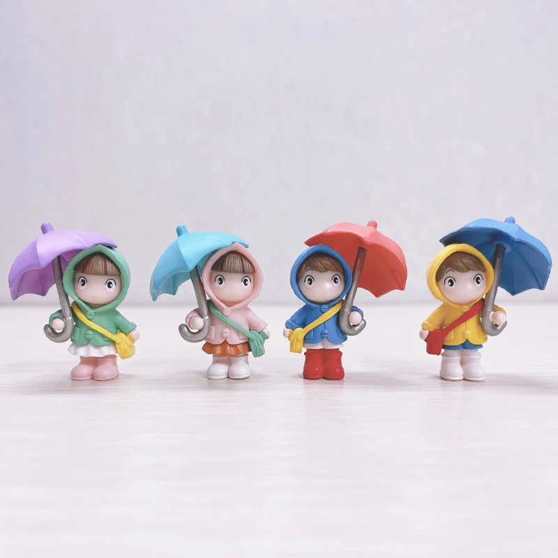 4pcs Cute Umbrella Couple Dolls Home Decor Desktop Resin Boy and Girl Decoration Car Interior Decor Figures Fashion Jewelry Gift