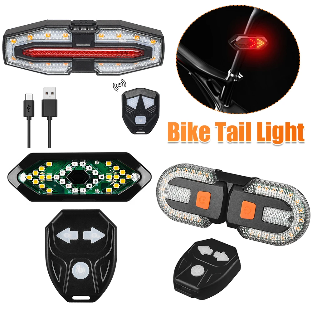 Bike Turn Signal Rear Light USB Rechargeable Bicycle Taillights Waterproof Wireless Remote Control Cycling Tool for Night Riding