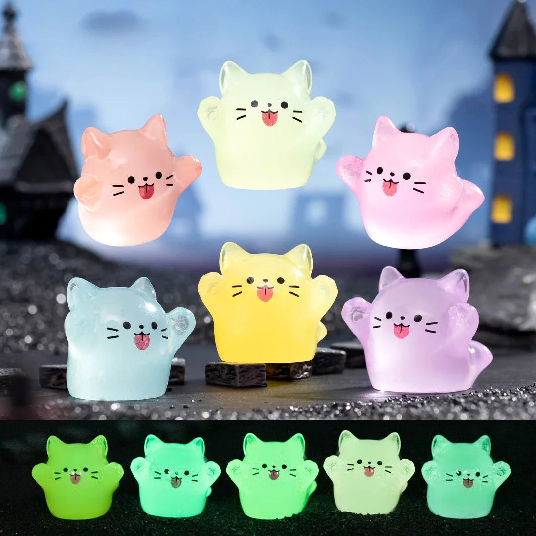 10-50PCS Luminous Ghost Cat Miniature Figurine Ornament Resin Glow in The Dark Mini Cats Micro Landscape Fairy Garden Decoration