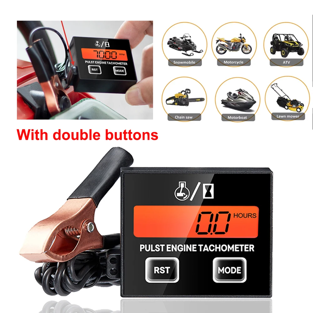 

Motorcycle Tachometer Gauge Digital Tach Hour Meter RPM LCD Display For ATV Lawn Mower Gasoline Engine Spark Plugs Waterproof