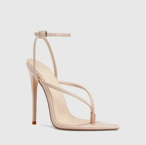 

Sexy Women Nude Black Green Leather Solid Open Toe Clip Toe Ankle Strap Thin Heels Sandals Female Fashion High Heel Sandals Shoe