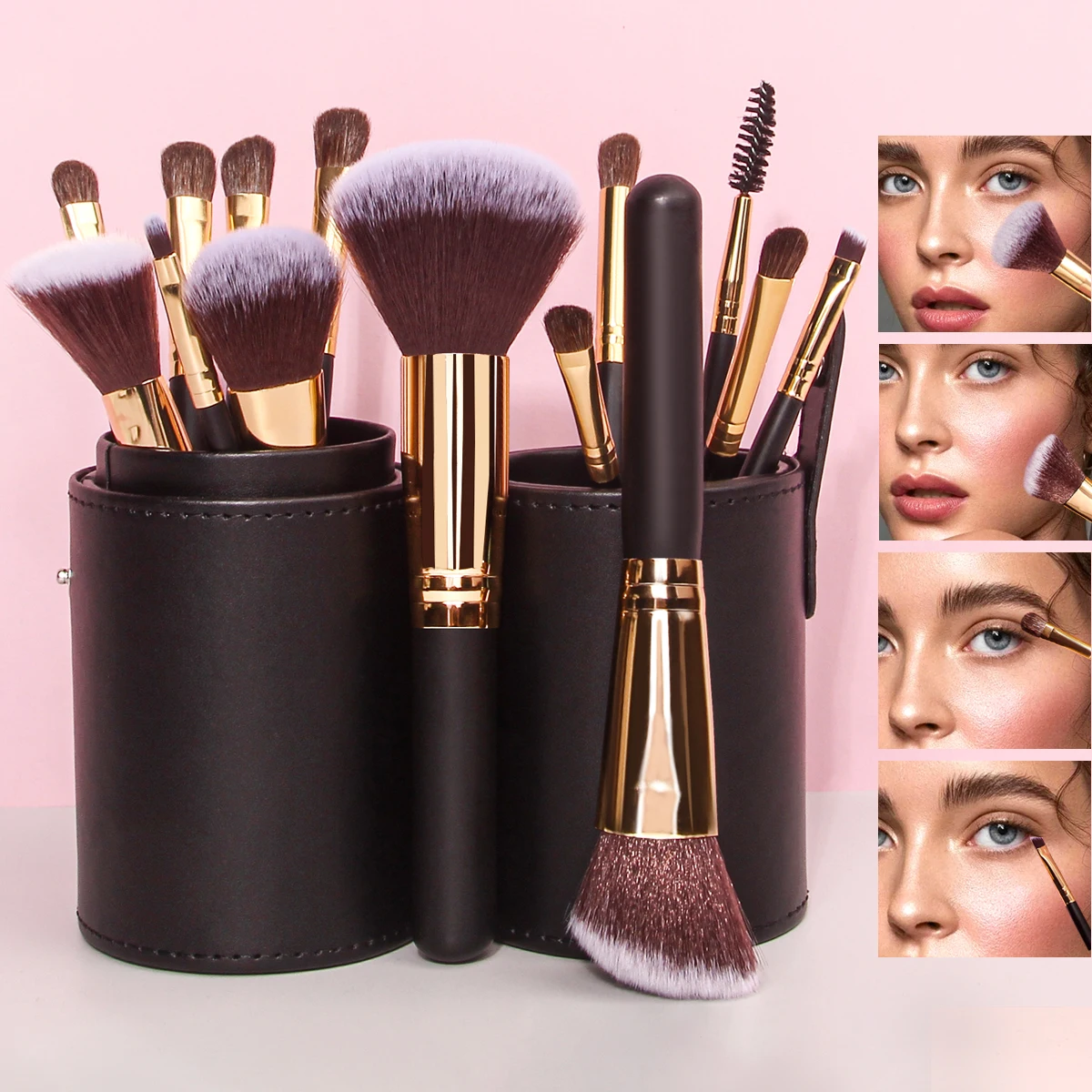 15 PCS Professional Makeup Brush Set With Makeup Brush Holder Wooden Handle Cosmetic Brushes