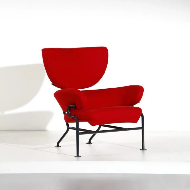 Italian light luxury leather fabric single backrest metal special-shaped sofa chair