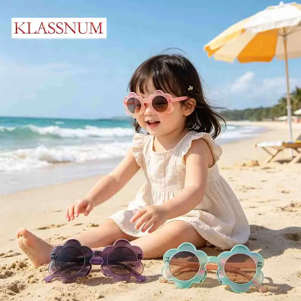 KLASSNUM Kids Sunglasses Flower Shaped Colorful Toddlers Girls Eyewear Shades Retro UV400 Protection Party Props Holiday Gift