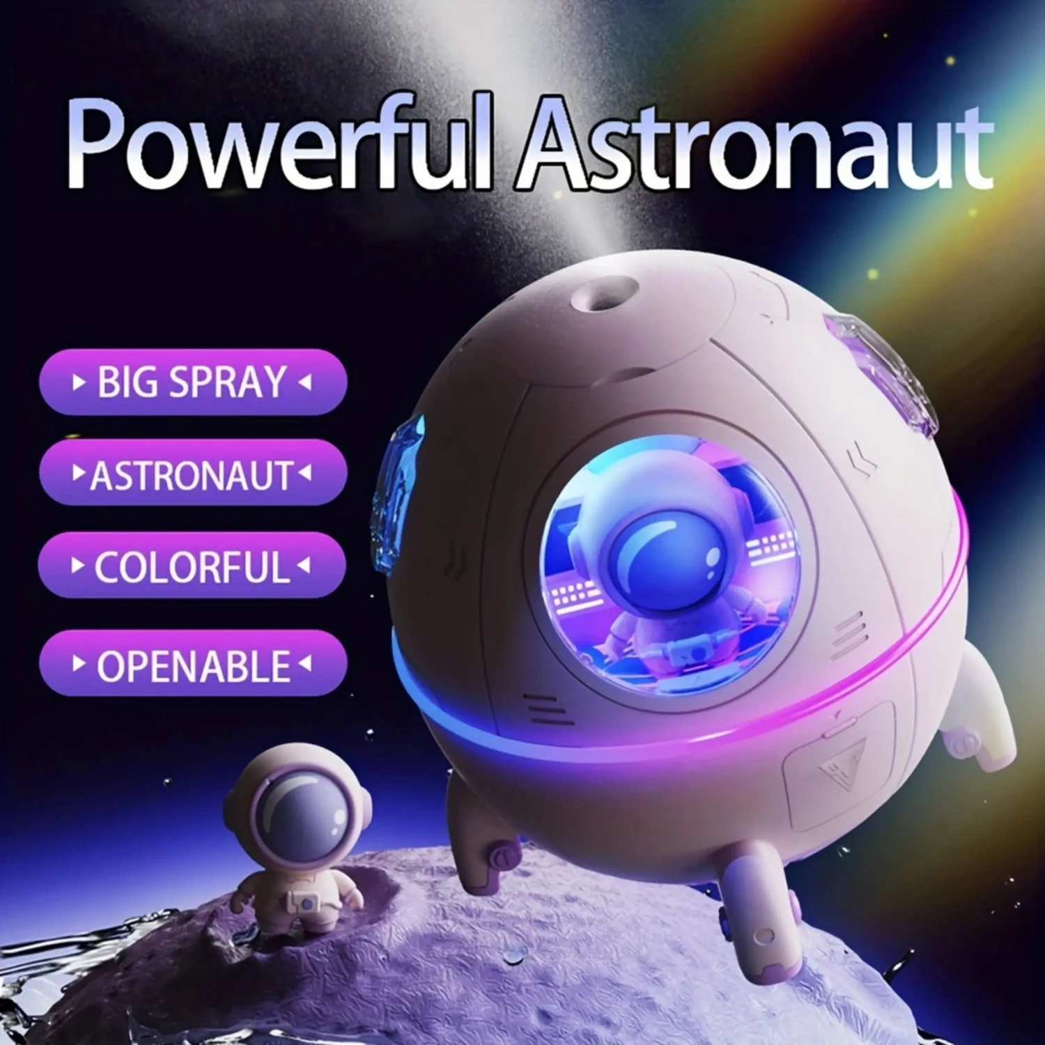 

Rechargeable Portable Ultrasonic Astronaut Space Capsule LED Light Essential Oil Diffuser - Relaxing & Refreshing Cool Mist Air