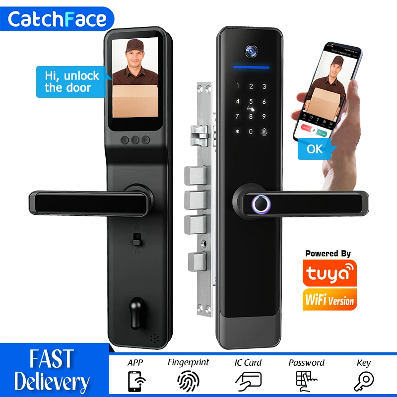 Screen Video Intercom Lock TUYA WIFI Camera Anti-Theft Door Lock Garden Gate Electronic Lock Fingerprint Digit Smart Lock