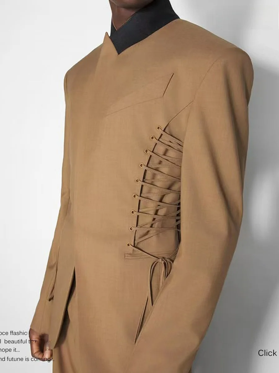  Style Autumn Winter Loose Fit Waist Cinched Slimming Belted Women's Small Suit Jacket Heavy Embellishment Eyelets