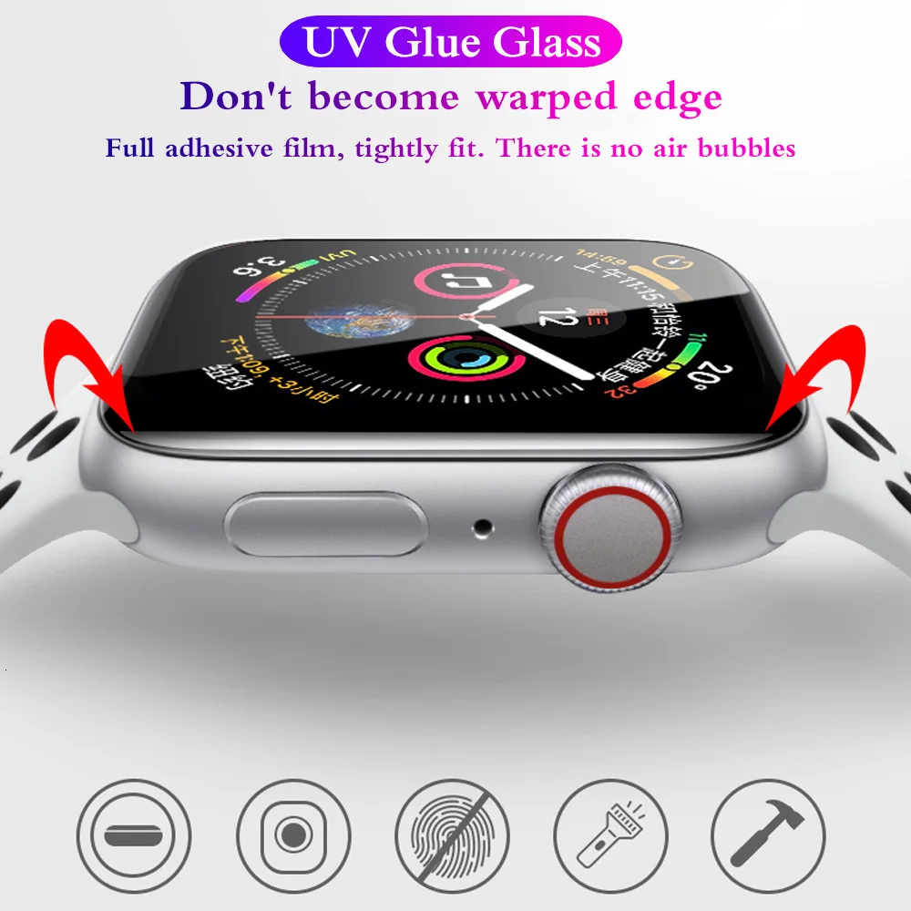 2PCS 5D UV glass Nano Liquid For Apple Watch 38 42 40 44mm Screen Protector For Watch 4 3 2 1Series full Glue Tempered Glass