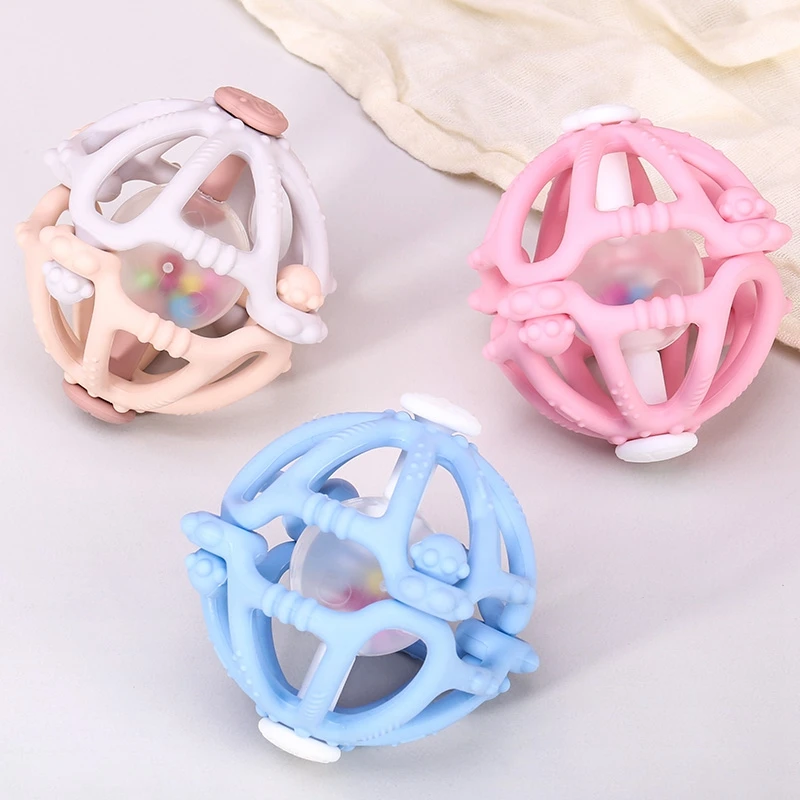 Baby Silicone Teether Rattle Toys BPA Free Silicone Round Nursing Teething Toys Food Grade Silicone Newborn Teething Toys Gift