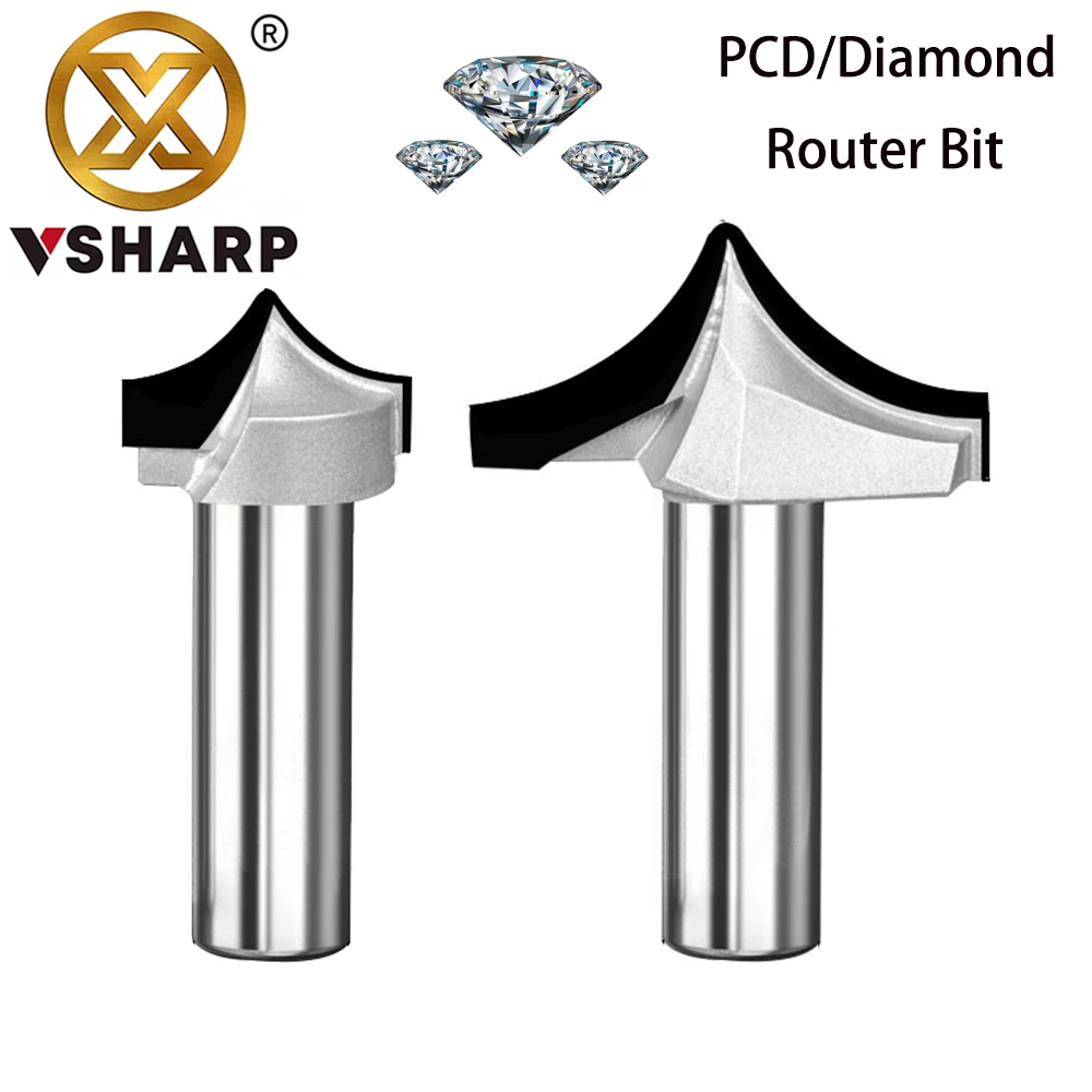 Vsharp Diamond Tool PCD Point Cutting Round Over Bit  Cabinet Door Carved Engraving Milling Cutter Longlife for MDF Plywood