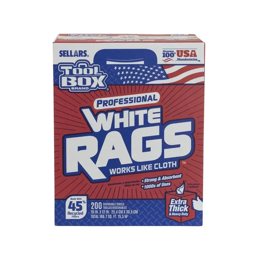 White Shop Rags Strong Absorbent Multi-Purpose Cleaning Cloths 200 Sheets Per Box Kit