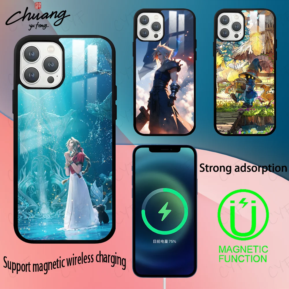 game Final F-Fantasy Painting Phone Case For 11 12 13 14 15 16Pro Max mini Plus strong magnetic attraction Phone Cover