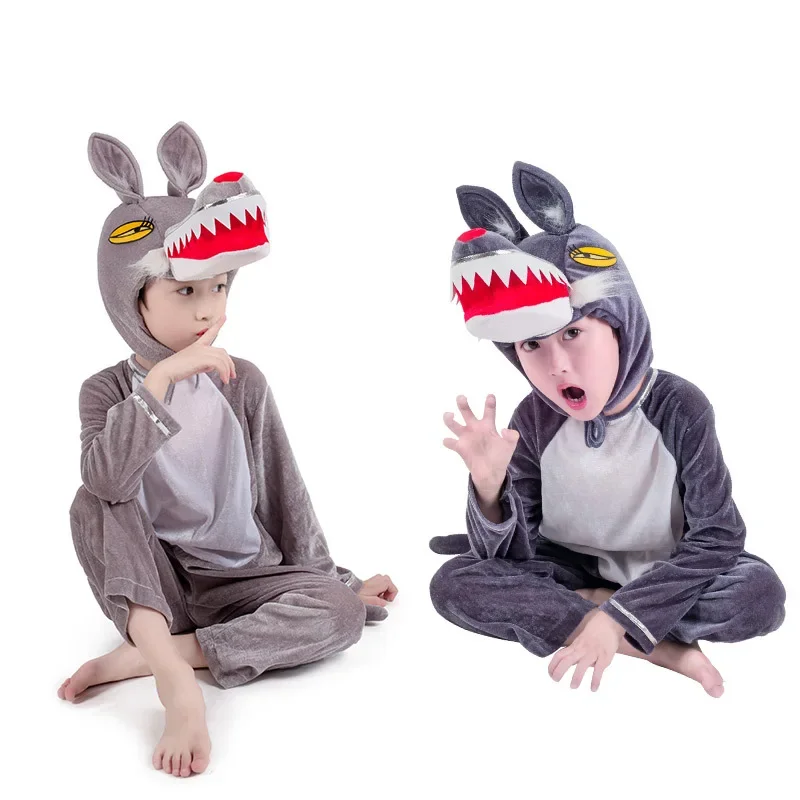 Boy Girl Animal Wolf Tiger Lion Spider Cosplay Costume Kids Cartoon Animal Performance Costume Halloween Party Cosplay Jumpsuit