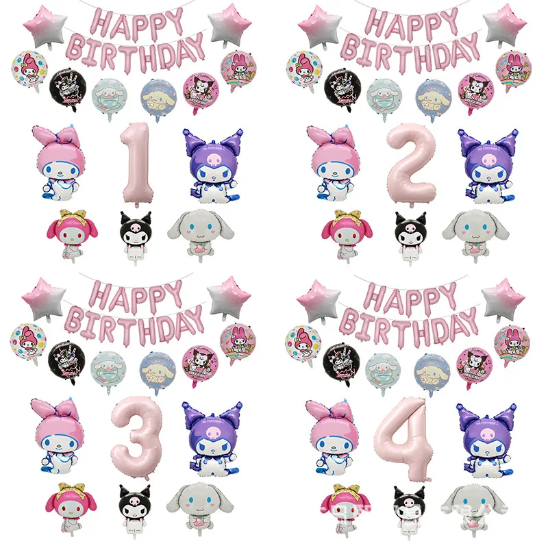 

Sanrio Theme Hello Kitty Kuromi Cinnamoroll Melody Birthday Party Decoration Kawaii Party Supplies Banner Balloons Birthday Gift