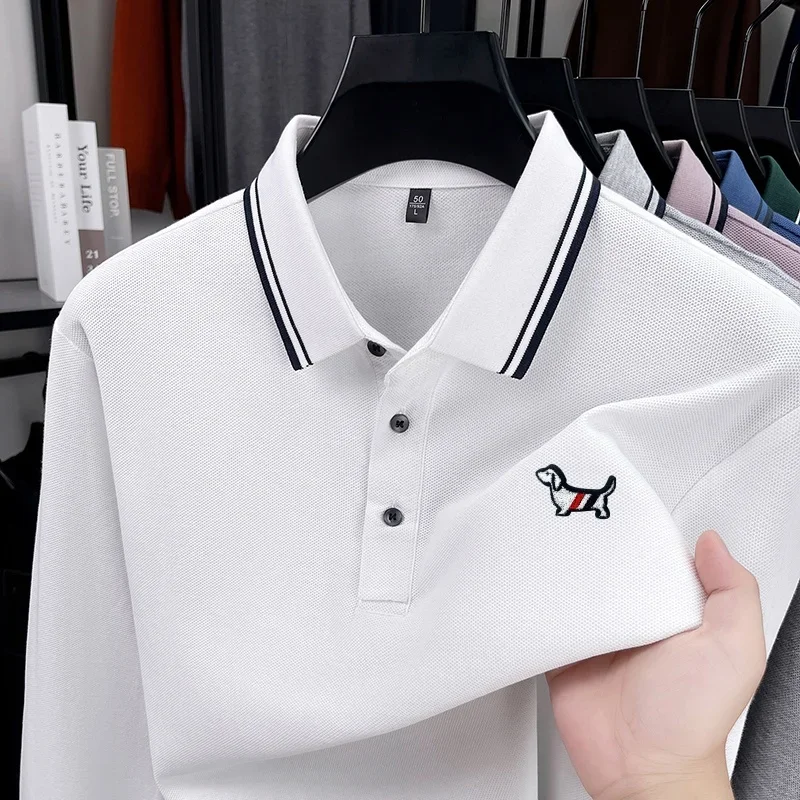 

High Quality 100Cotton Men's Polo Shirt Lapel Long Sleeve T-Shirt Autumn New Arrival Exquisite Dog Print Casual Fashion Menswear