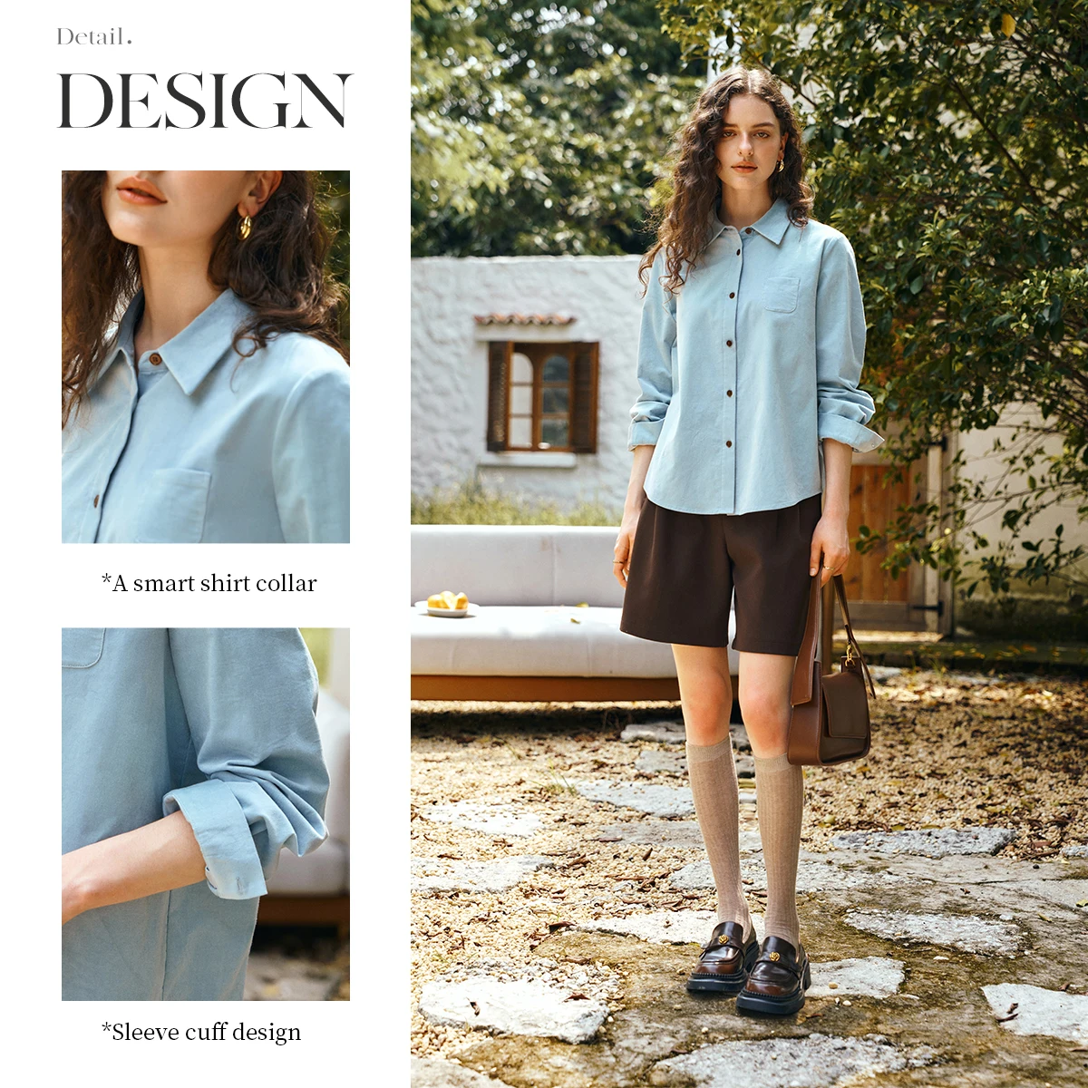 

OLrain Women's Casual Shirts 2026 Autumn Solid Turn-down Tops Simple Blue Commute Loose Blouse Female Clothing O57QC001383