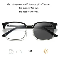 Men's Half Frame Photochromic Colored Glasses Anti Blue Light Glasses Indoor Outdoor Man Ultra Light Eyepiece Computer Goggles