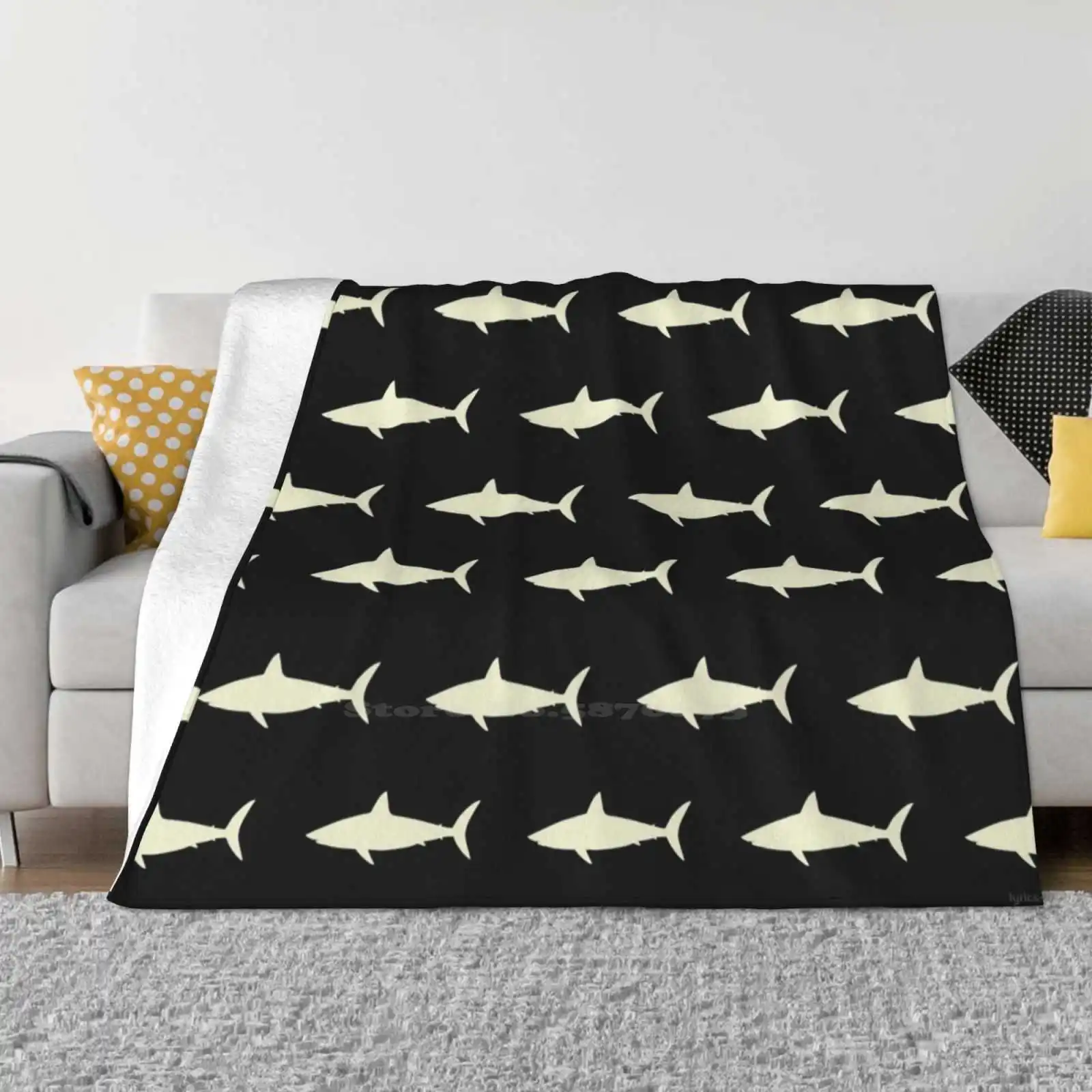 Shark! All Sizes Soft Cover Blanket Home Decor Bedding Ocean Sea Pattern Tan Black Sharks Week Love Creatures Animals Atlantic