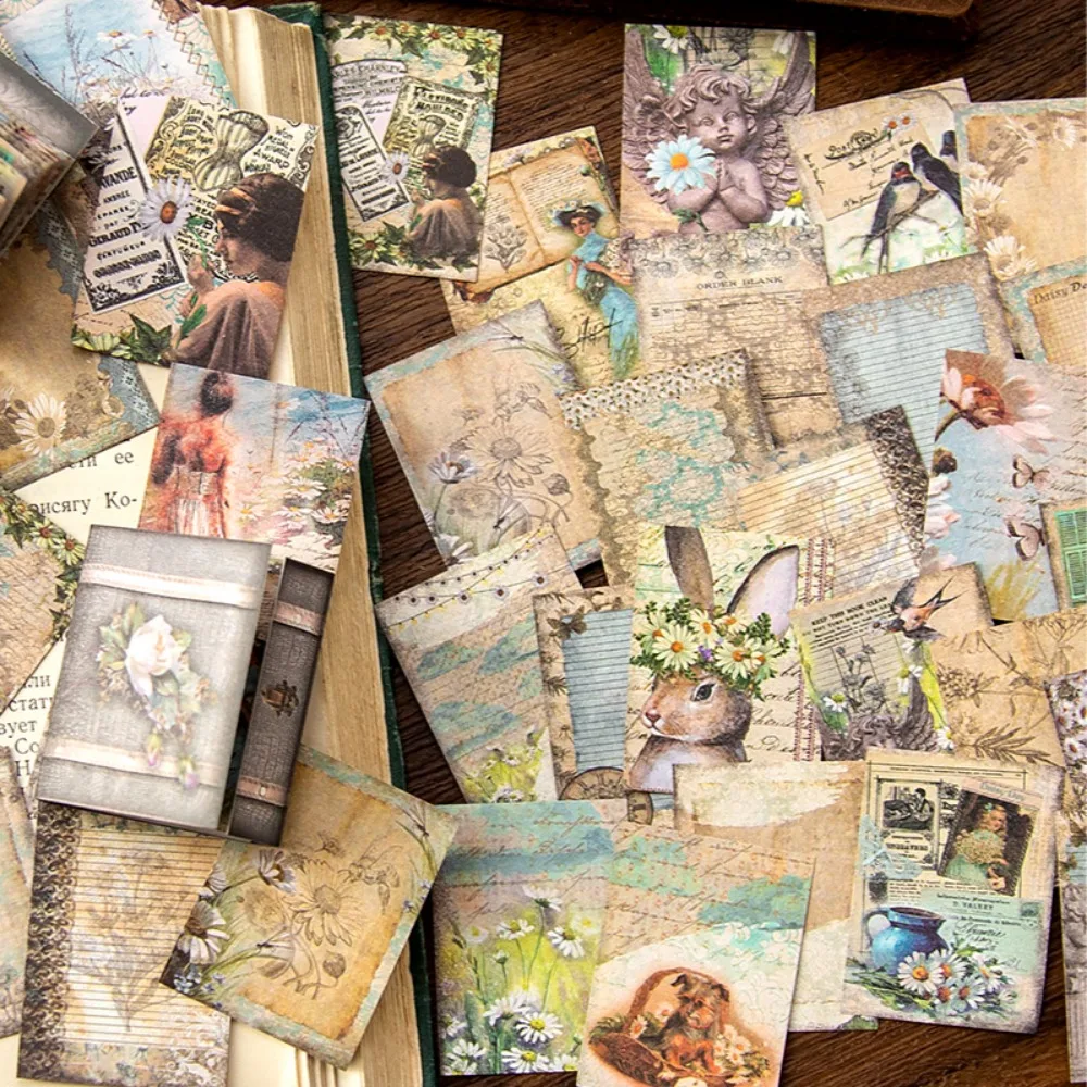 Mr. Paper Vintage Floral Material Paper Mini Book Creative DIY Handbook Decorative Collage Cardstock Paper 60pcs/book