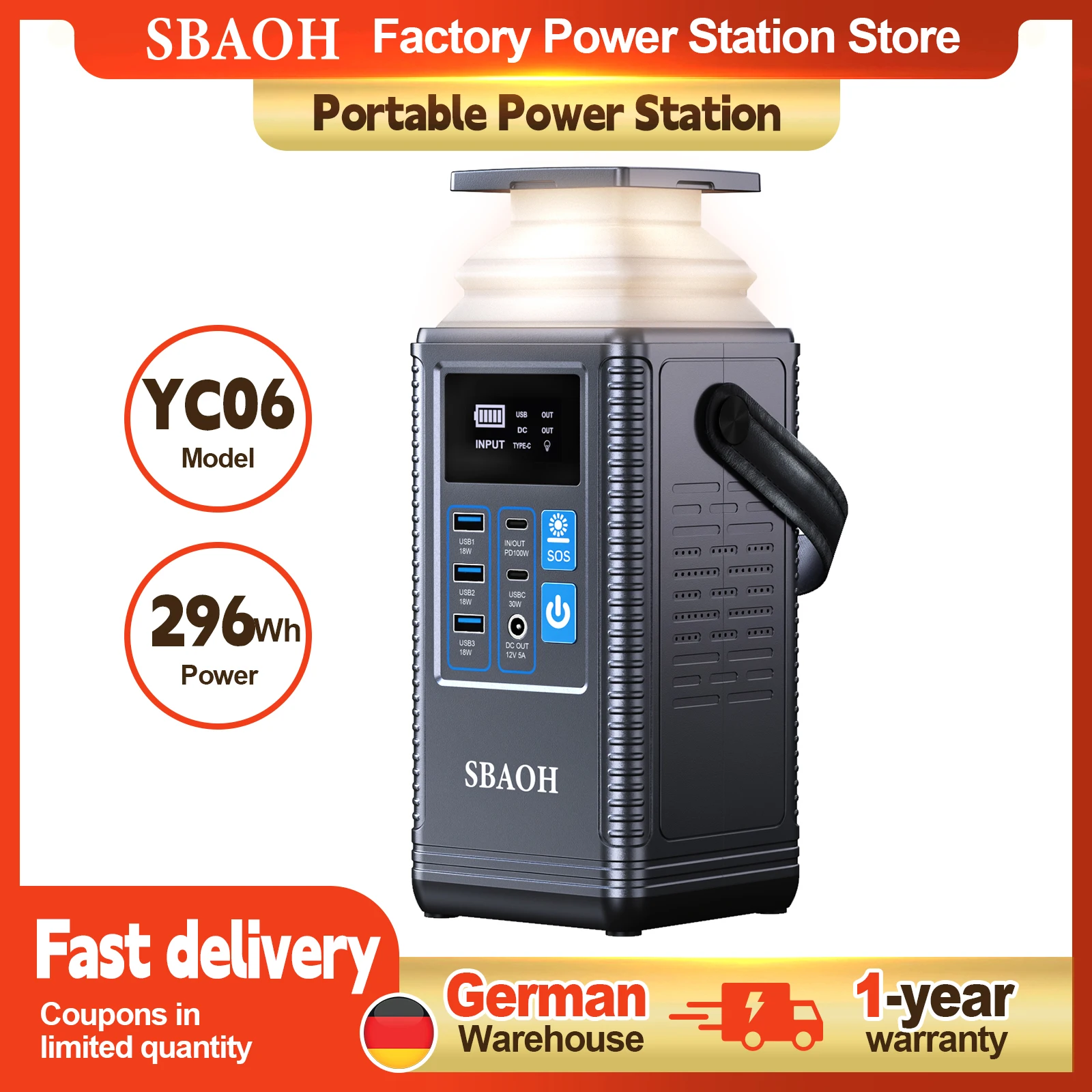 Sbaoh Central Eléctrica Portátil Pd100w, Baterías De Iones De Litio Powerbank 80000Mah 296Wh, Generador Solar Al Aire Libre Para Oscurecimiento De Energía