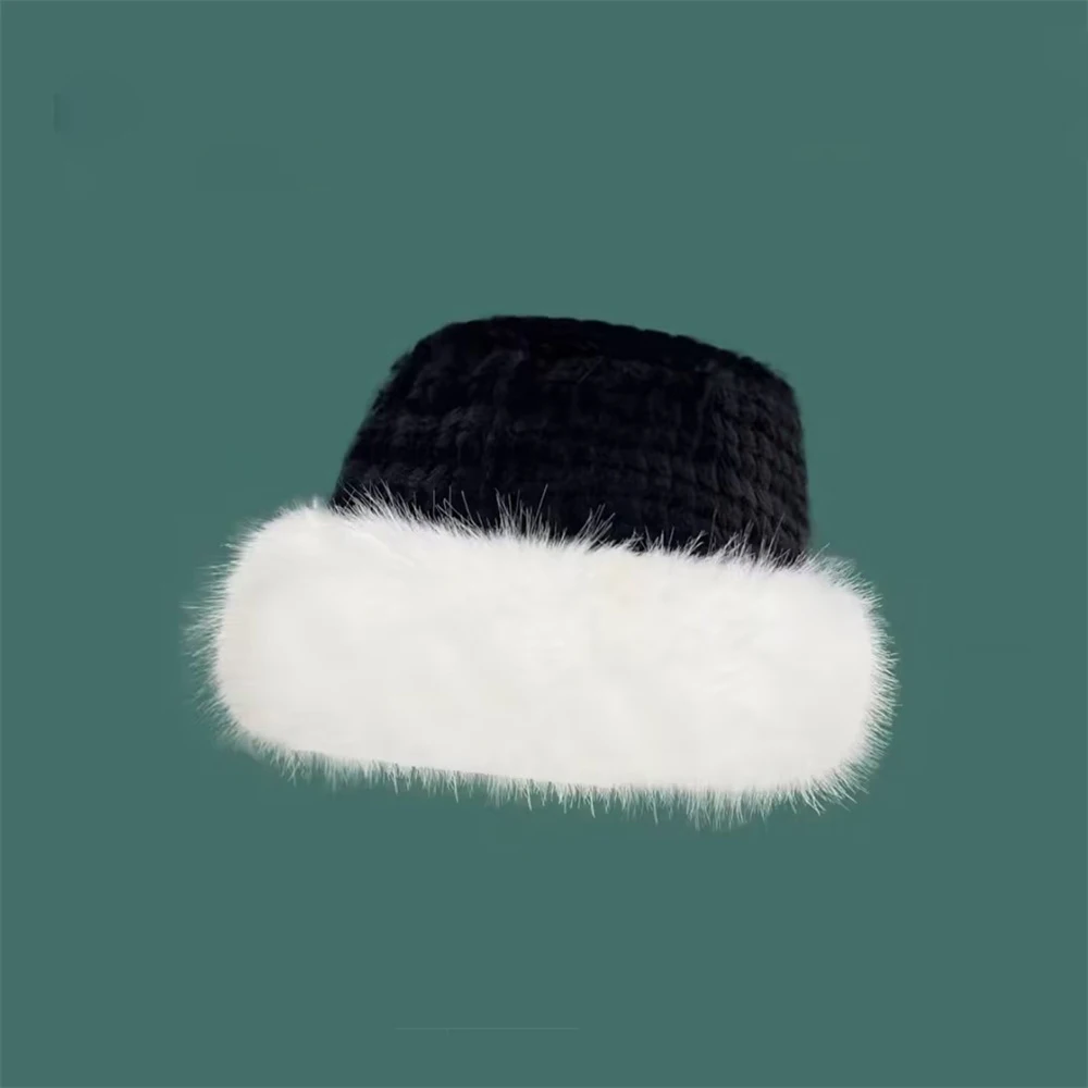 2023 Big Fluffy Faux Fur Bucket Hat for Women Luxury Plush Fisherman Hat Warm Winter Hat Thicken Cold Snowy Day Panama Cap 2023