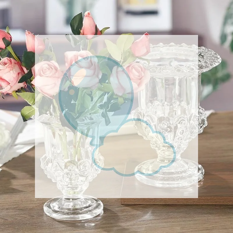 Light Luxury Roman Style Glass Vase Transparent Goblet Design High Foot Vintage for Living Room Coffee Table Home Decoration