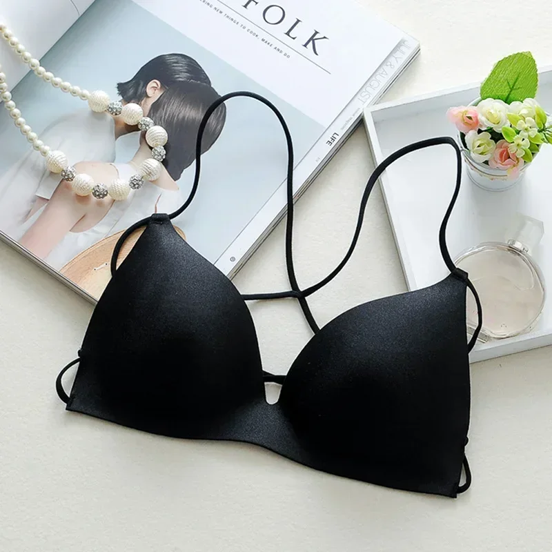 Sexy Cross Strap Women Casual Padded Lingerie Underwear Women Stretch Wireless Push Up Bra Bralette Strap Top Ropa Mujer