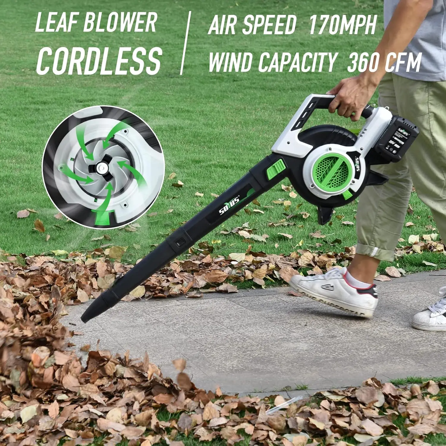 Cordless Leaf Blower&Vacuum 3in1 Leaf Vacuum 40V 360CFM 5 Speeds Battery Operated Leaf Blower for Lawn C