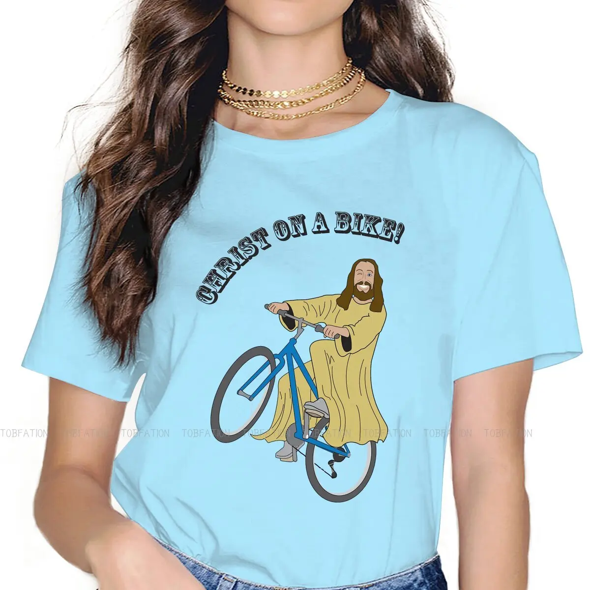 Jesus Christ Nativity TShirt for Woman Girl On A Bike Soft Casual T Shirt High Quality New Design 4XL 5XL