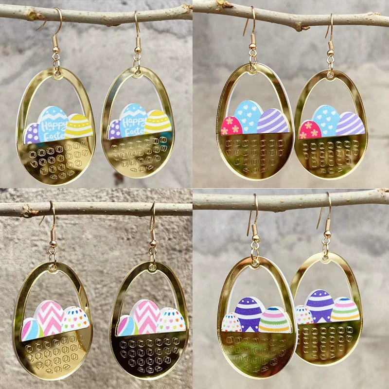 New Easter Egg Earrings Mirror Gold Double-layer Basket Easter Egg Sweet And Cute Earrings Easter Holiday Decoration