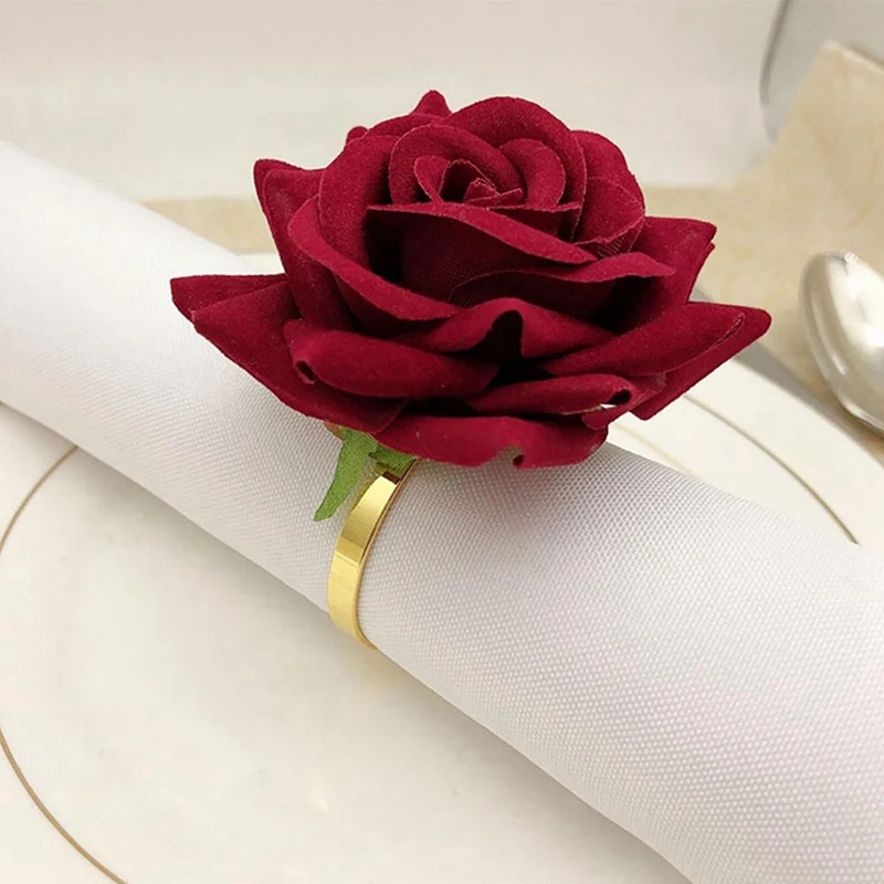 18Piece Wedding Party Valentine's Day Hotel Table Decor Metal Gold Napkin Holder Red Rose Shape