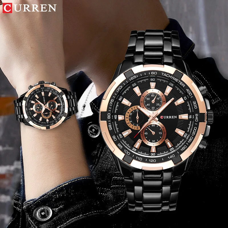 CURREN Brand New Luxury Fashion Analog Military Sports Men Watches Full Steel Band Black Quartz Male Clock Relogio Masculino