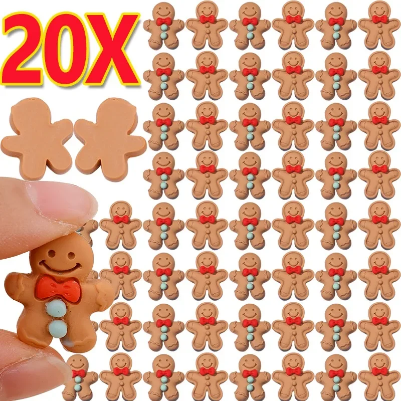 1-20Pcs Cartoon Christmas Gingerbread Man Resin Flatback Cabochon Cute Figurine Scrapbook Embellishments DIY Jewelry Accessories