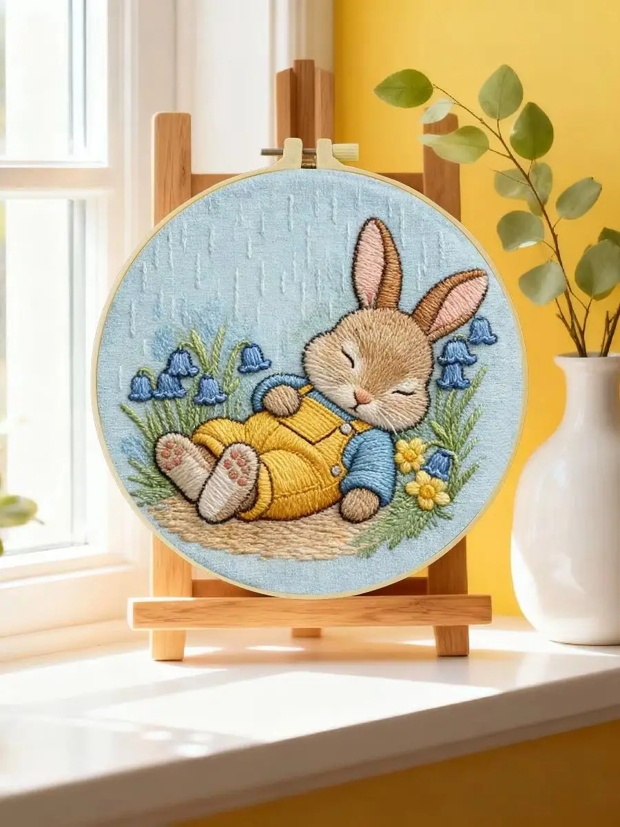 1 Stück 20X20CM/15X15CM 7,87/6,3 Zoll Kaninchen-Stickerei-Starter-Kit DIY-Kit DIY-Stickerei-Set Handarbeiten Nadelkunst Nähkunst – Detail 6