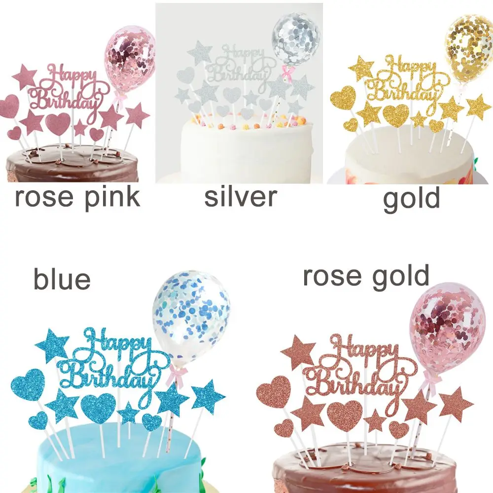 DIY Dessert Decor Confetti Ballon Cake Insert Cake Topper Cupcake Vlag Gelukkige Verjaardag