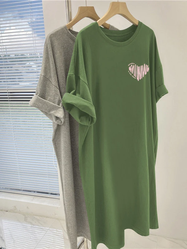 

plus Size T-irt Summer New Casual Heart Print ort Sve Oversized Knee-Length Dr for Plump Women Comfortable Commute ...