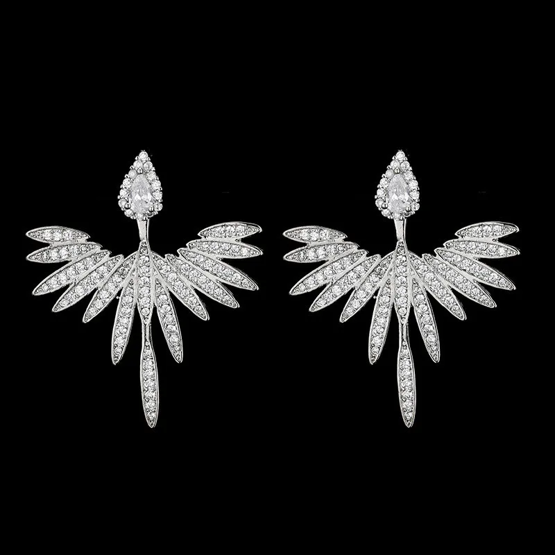 Korean Crystal Flower Drop Dangle Earrings for Women Fashion Hyperbole Crystal Angel Wing Earring Jewelry Accessories Wholesale