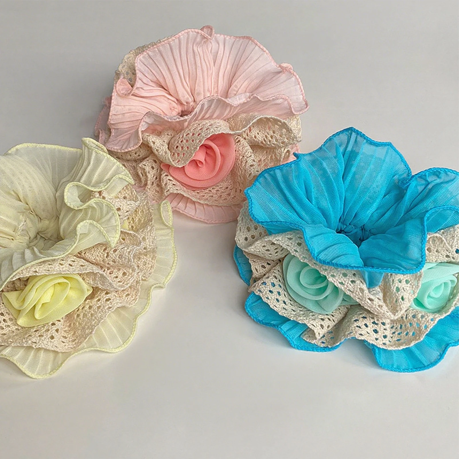 

Мятно-синяя розовая кружевная резинка для волос, большая резинка для волос, женская нежная универсальная корейская элитная модная большая резинка для волос