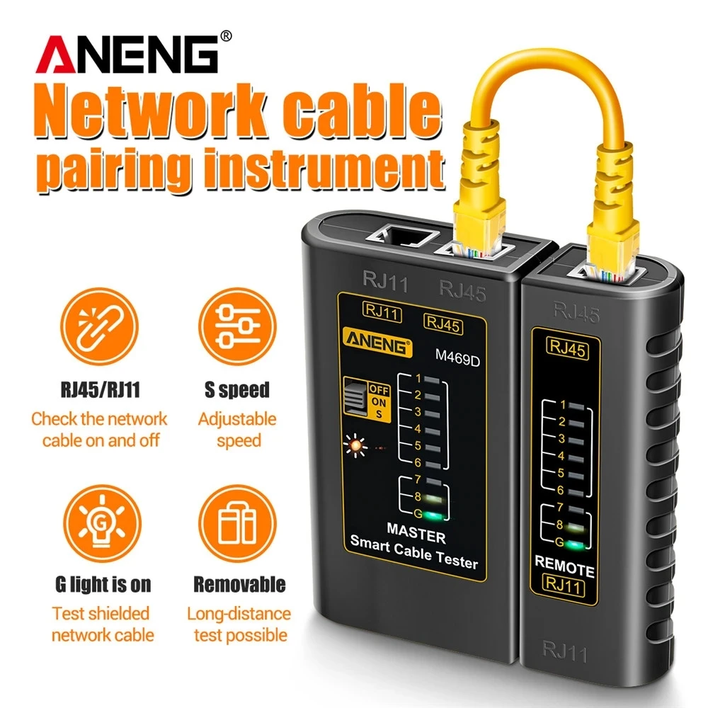 ANENG M469D Cable lan Tester Network Cable Tester RJ45 RJ11 RJ12 CAT5 UTP LAN Cable Tester Networking Tool Network Repair